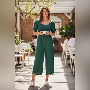 Lulu's Emerald Green Jumpsuit with Tassel Hem